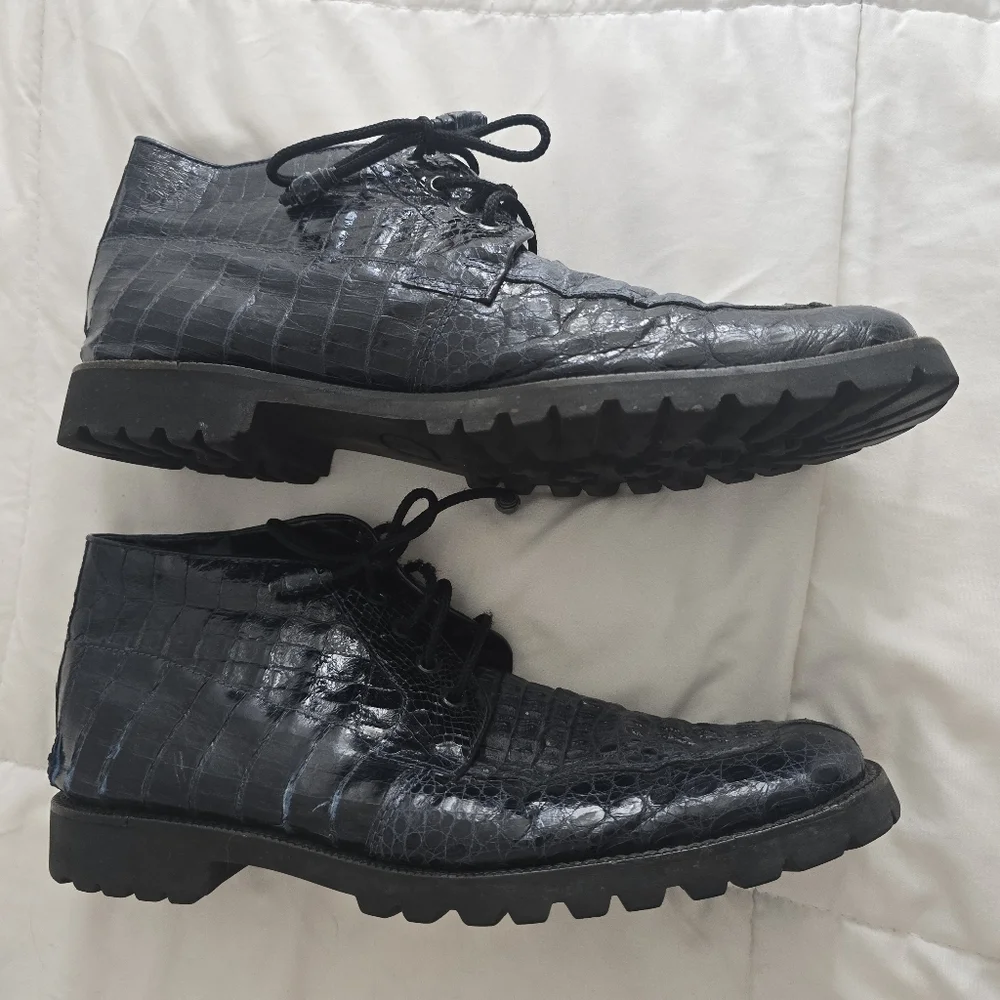 Los Altos Genuine Navy Blue Caiman Belly Ankle Boot